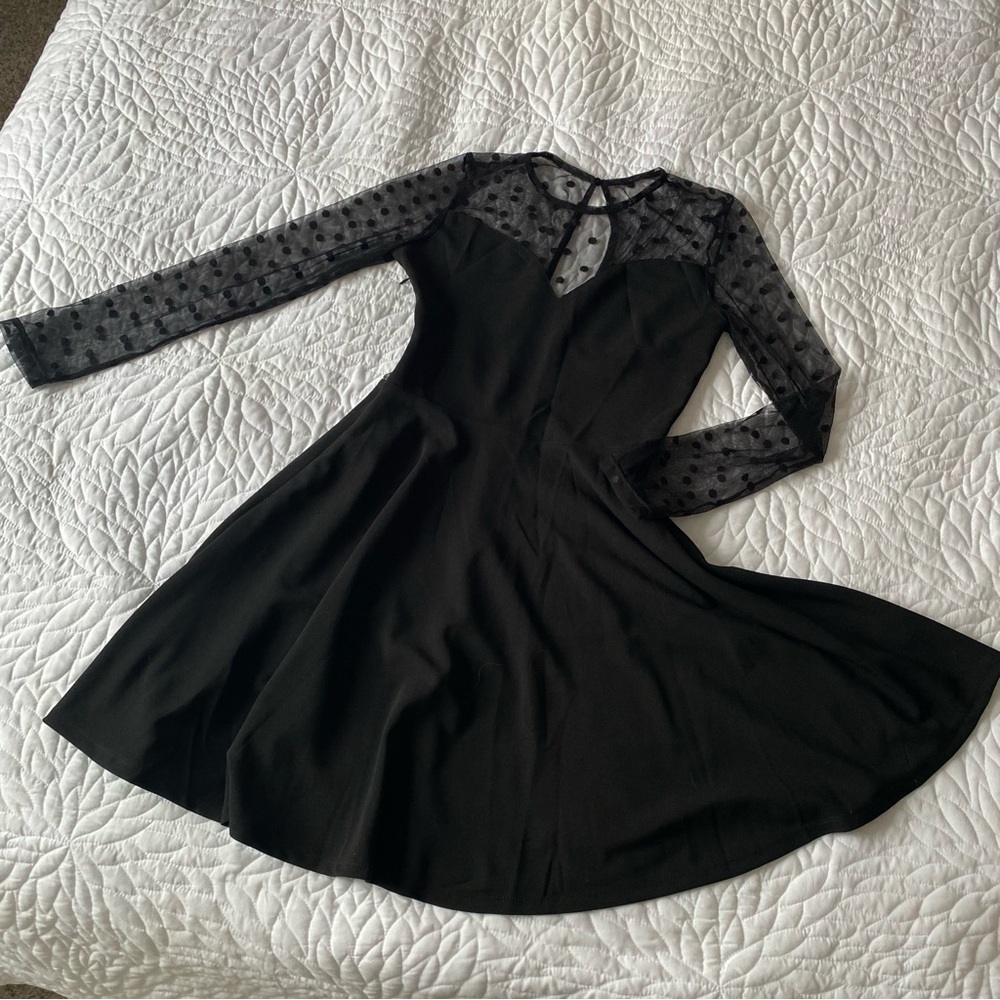 Black Dress w Sheer Polka Dot - Picture 2 of 7